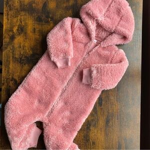 Carter's Warm Sherpa Hooded Infant Baby One Piece Zip-Up Jumpsuit Pink, Girl